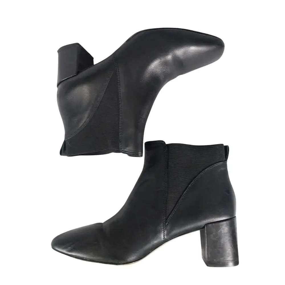 TALBOTS! BLACK GENUINE LEATHER, ELASTIC SIDE INSET, CHUNKY HEEL ANKLE BOOTS! 7M